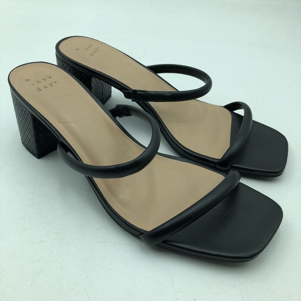A New Day Women's Chunky Block High Heel Slip On Sandals Leather 8.5